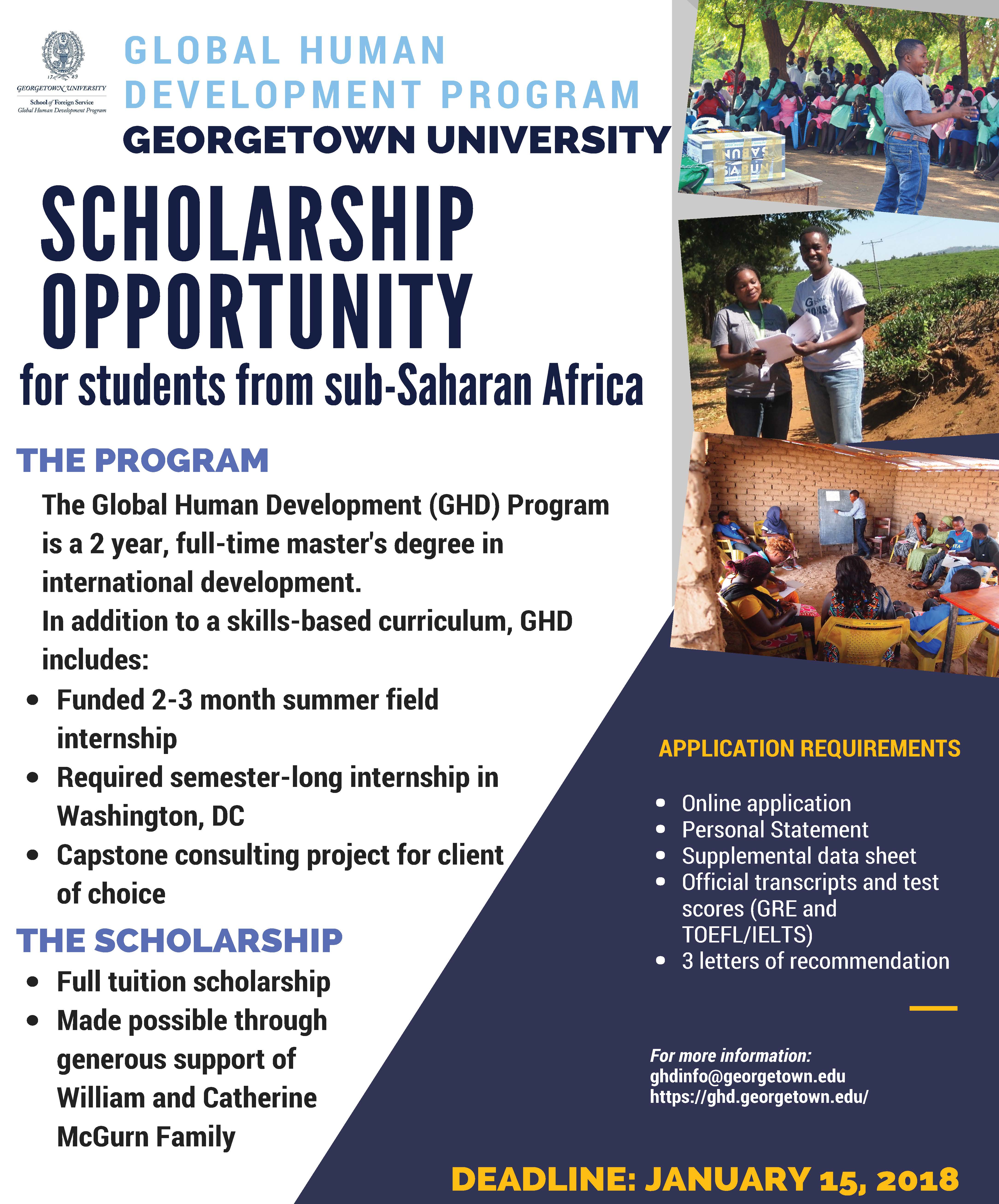Georgetown University Fully-Funded Masters Scholarship for African Students 2019/2020 - USA